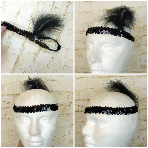 California Costume Fashion Flapper Fringe Dress Women XL Black Headband Necklace - Image 5