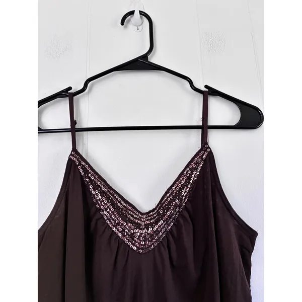 Y2K Guess Jeans‎ Womens Brown Sequin V-Neck Camisole Adjustable Strap Tank Top M - Image 3