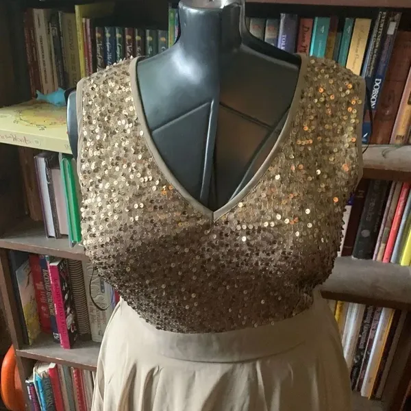 Venus gold sequin handkerchief hem layered 10 sleeveless dress - Image 2
