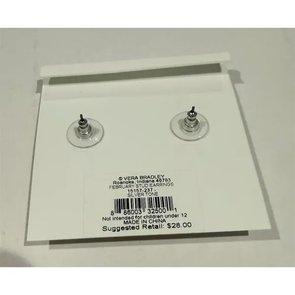 Vera Bradley February Birthstone Stud Earrings Purple Crystal Halo Post silver - Image 3