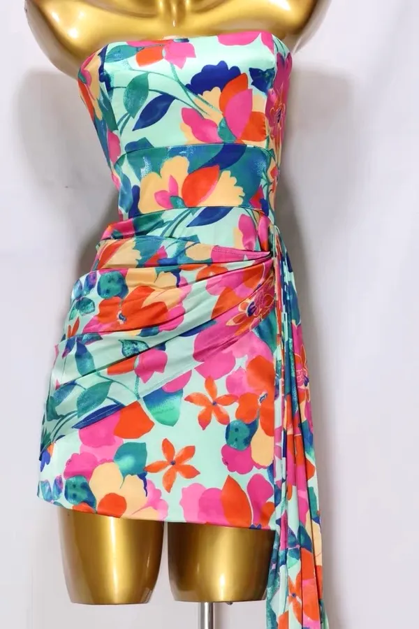 HELLO MOLLY Mint/Pink Happiness Strapless Mini Dress - Image 6