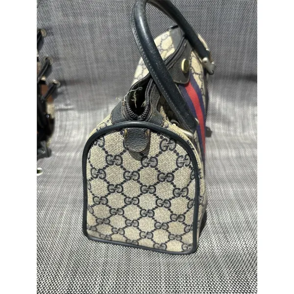 Vintage Gucci Boston Bag‎ Blue/Navy Leather Satchel Handbag - Image 5