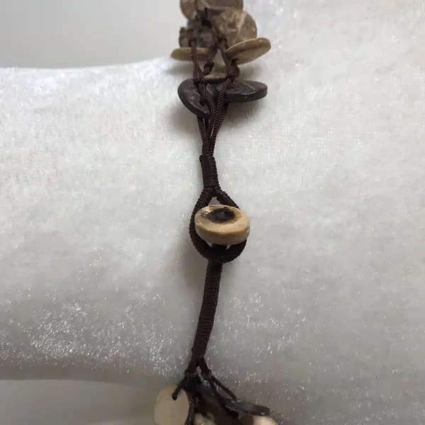 Triple strand earth tones necklace flat wooden circles boho hippie - Image 3