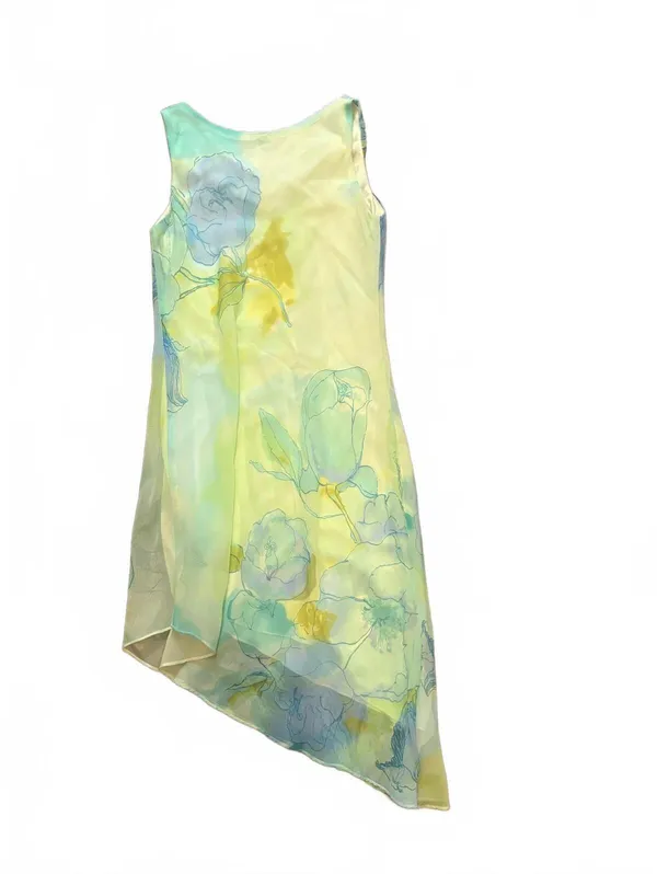 Alyn Paige Y2K Chiffon Dress Floral Asymmetrical Cowl Neck Fairy Midi USA - Image 6