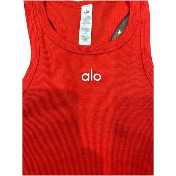 Alo Yoga Aspire Tank Bright Red Medium Ribbed Cropped Athleisure - Image 6