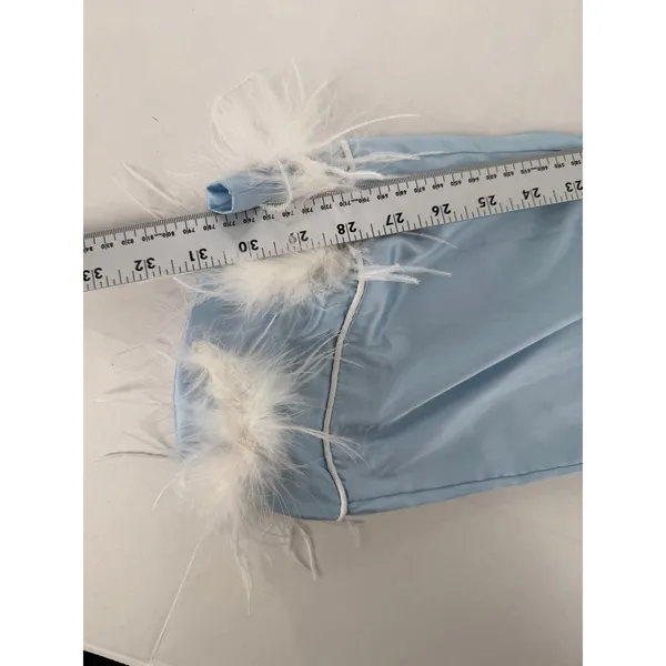 Nasty Gal Something Blue Bridal Pajama Set US 4 Baby Blue Feather Trim NWT - Image 7