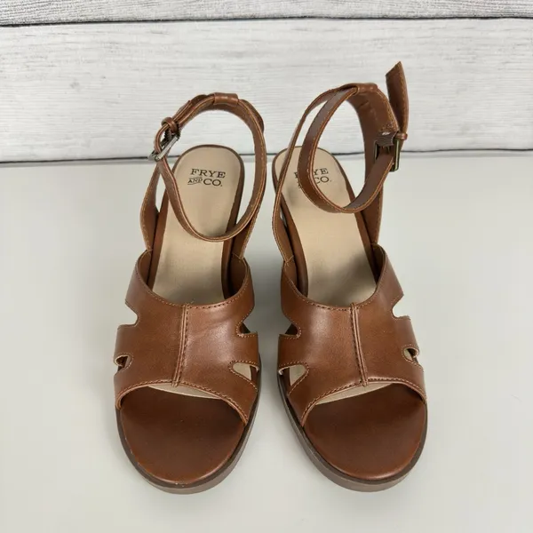 Frye and Co. Women's Brown Gelsey Heeled Open Toe Sandals Size 6.5 Vegan Leather - Image 5