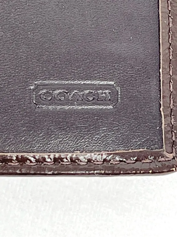Coach Signature Canvas Khaki Jacquard Brown Leather Trifold Snap Closure Wallet - Image 5