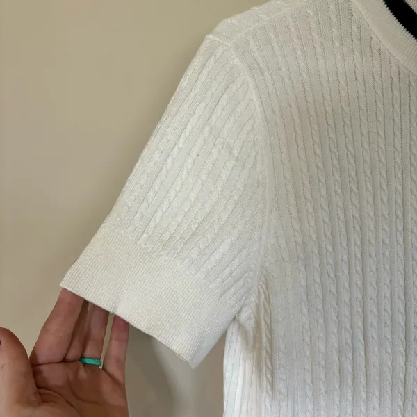 LRL‎ Lauren Ralph Lauren White Short Sleeve Zip-Up Sweater large cotton - Image 5