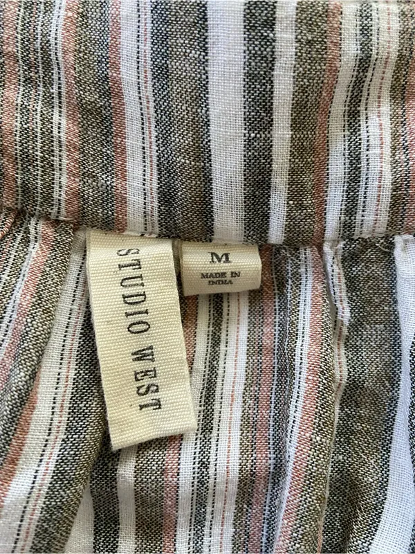 Studio West Brown Multi-Stripe Square Neck Peasant Blouse Linen and Cotton Blend - Image 3