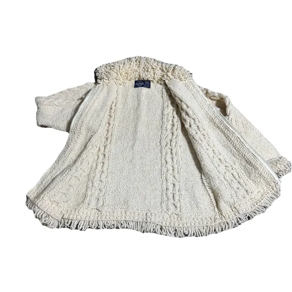 Ecuadorian Handknit Women's Chunky Wool‎ Sweater Jacket Full Zip Boho Size L - Image 3