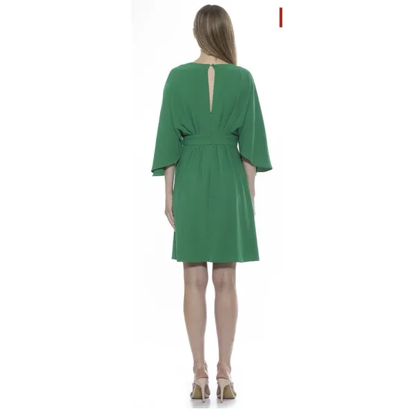 Alexia‎ Admor Isla Draped Dolman Sleeve Fit & Flare Dress Green Back Zipper - Image 2