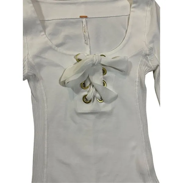 Free People White Looking Back‎ Lace-Up Top sz XS - Image 9