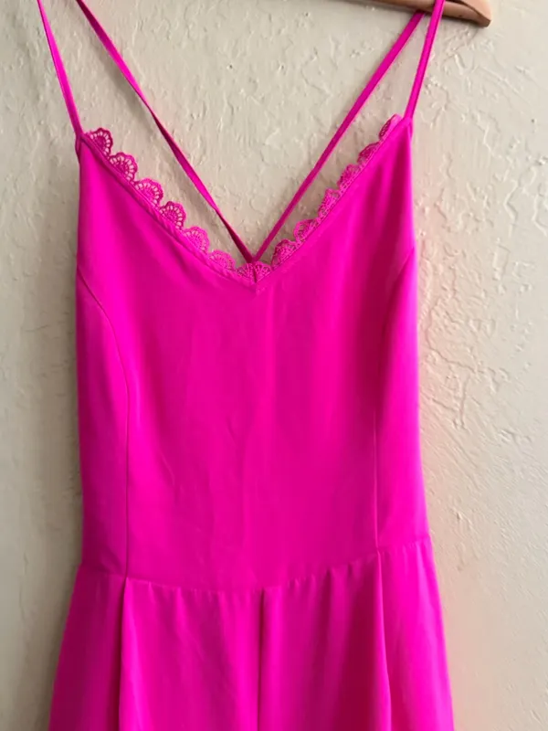 Sugarlips Hot Pink Lace-Trim Jumpsuit - Image 2