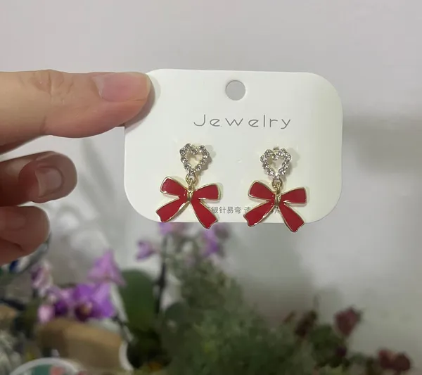 Butterfly bow Earrings Red - Image 2