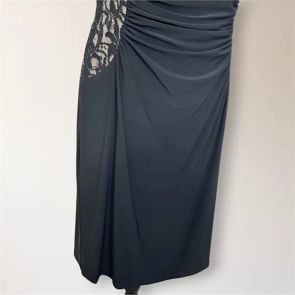 Ralph Lauren Black Lace‎ Sequin Illusion Sheath Dress 14 Ruched Cocktail Attire - Image 4