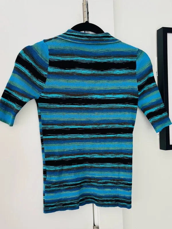 Women's Desigual Striped Knit Tshirt Blue collar size medium - Image 6