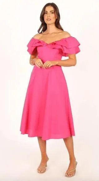 Petal & Pup Cabo Magenta Frill Sleeve Midi Dress M - Image 3
