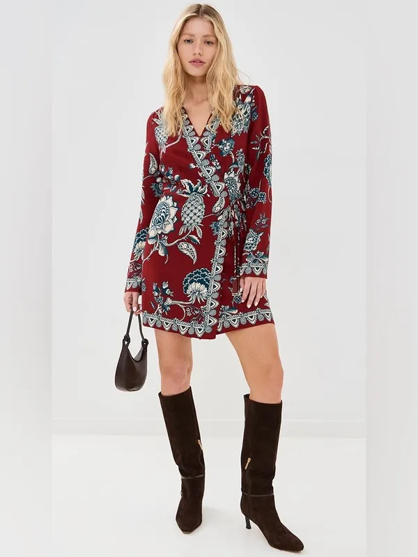 Farm Rio Red Tropical Landing Wrap Mini Dress - Image 8
