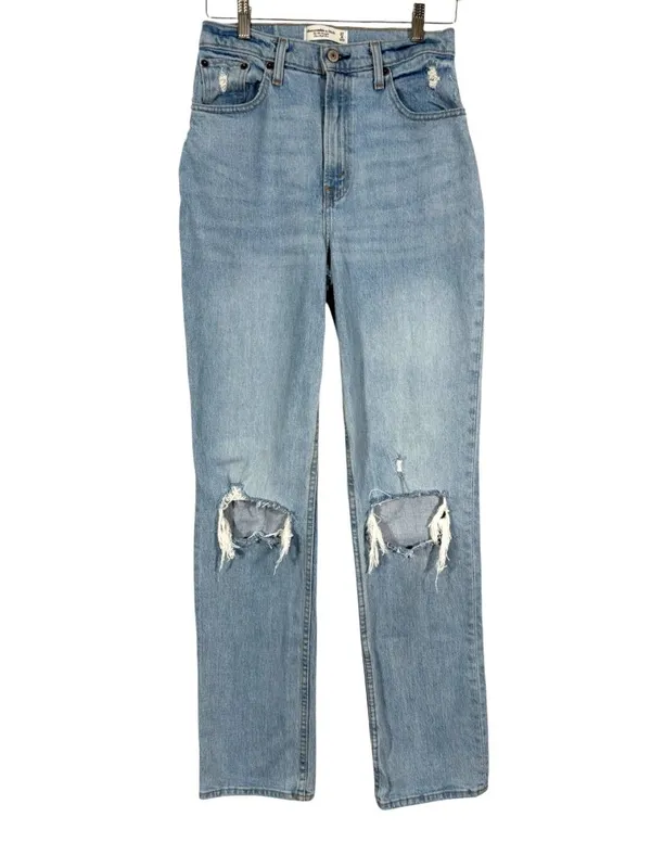 Abercrombie & Fitch the 90s Straight Ultra High Rise Distressed Jeans size 4 Lon - Image 2