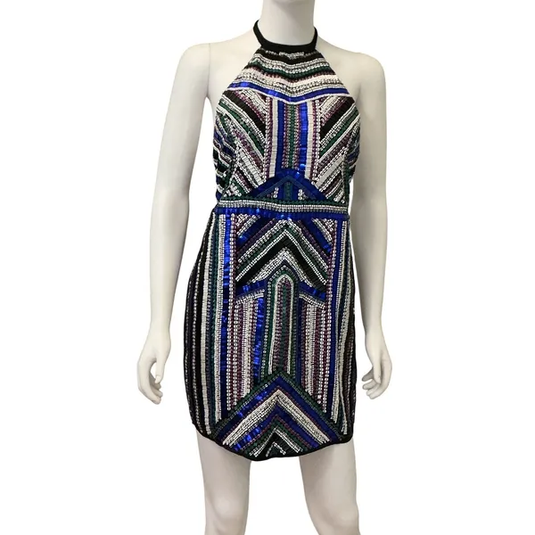 NBD x Naven Twins Womens Small Sequin Beaded Halter‎ Open Back Mini Dress Black - Image 5