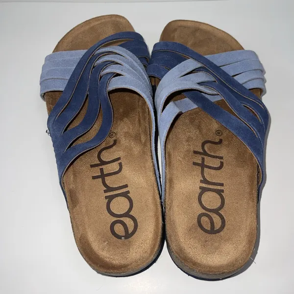 Earth Atlas Slide Sandals Women's 7.5M Blue Leather Comfort Footbed Arch Support - Image 9