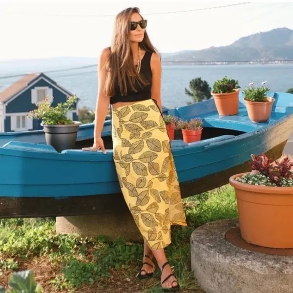 Zara Printed Linen Blend Leaf Midi Skirt Yellow Black‎ XS NWT - Image 10