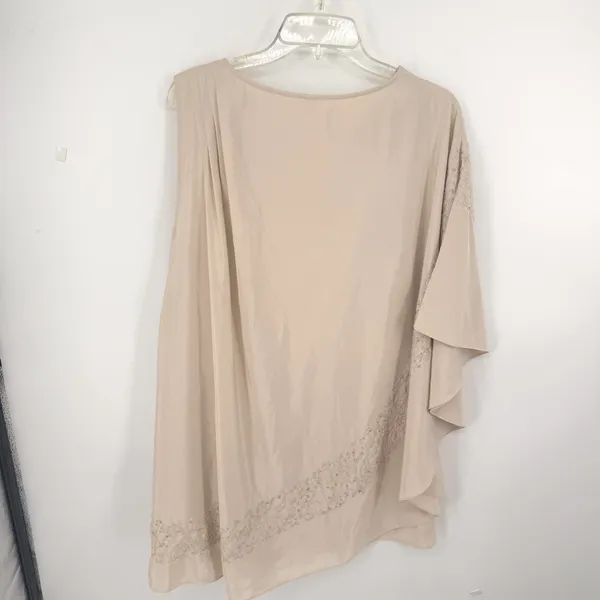 Free People Brighten Your Day Mini Dress Beige Sheer Batwing‎ Sleeve M Beaded - Image 9