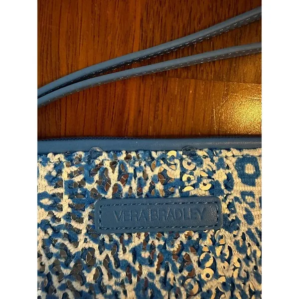 VERA BRADLEY Mesh Sequin Wristlet Purse Camocat Blue Sparkly Animal Print NEW - Image 2
