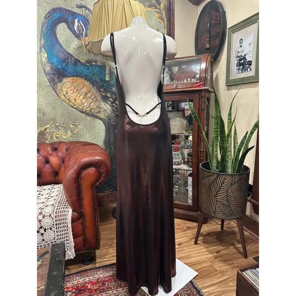 Hute by Shein Brown Shimmer Backless Maxi Dress Large - Image 6