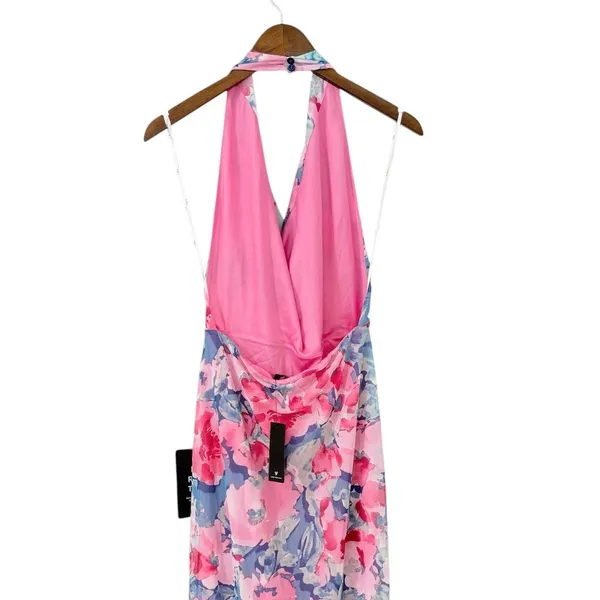 Lulus Venus Teal and Pink Floral Mesh Backless Midi Dress size Large NWT - Image 7