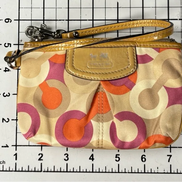 Coach Optic C Colorful Patterned Wristlet Orange pink cream. Patent Leather - Image 10