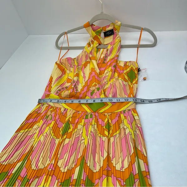 Milk & Honey Brightly Colored Geometric‎ Pattern Pleated Halter Dress Small NEW - Image 7