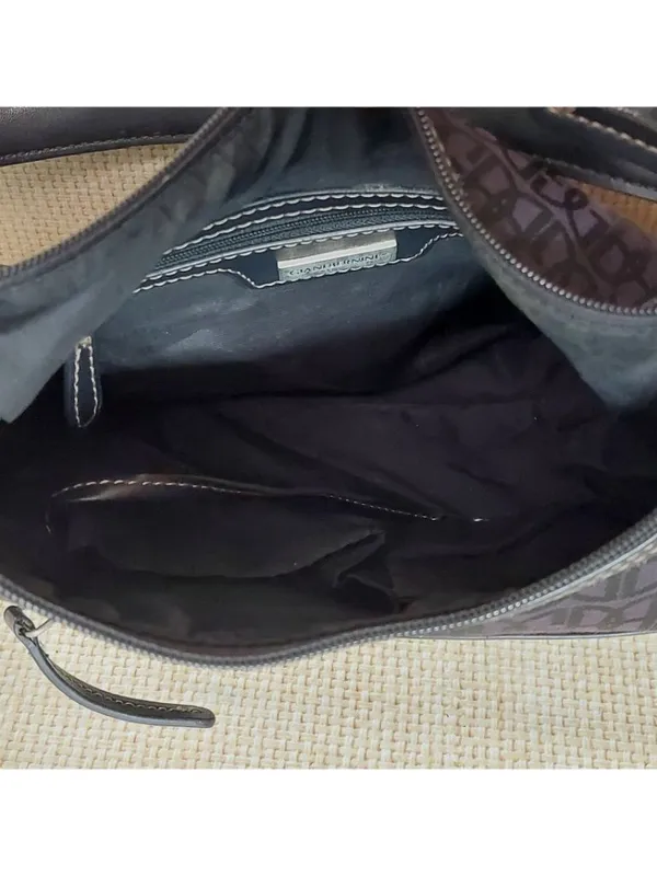 Gianni Bini Black Baguette Signature Print Leather Accent Shoulder Bag Purse - Image 8