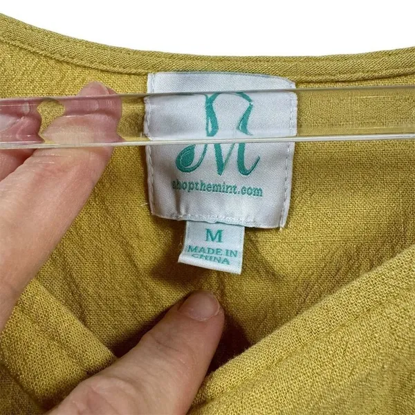 ShopTheMint Women M Yellow Boho Smocked Short Sleeve‎ Linen Blouse Fall Layering - Image 5