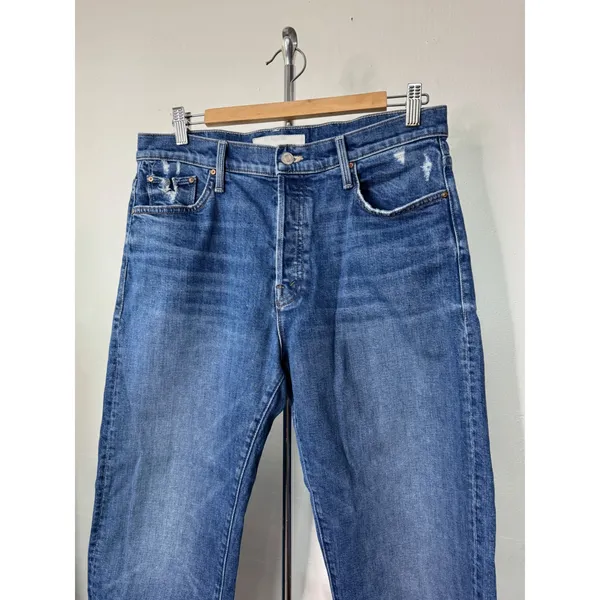 Mother The Ditcher Crop Jeans Blue Broken Record Distressed 1448-259 Size 29 - Image 7