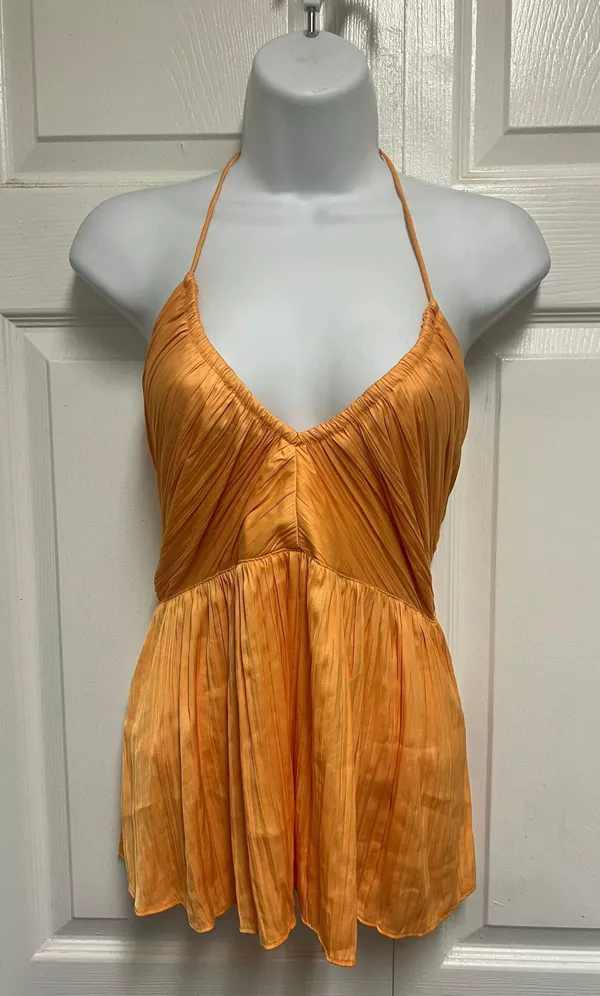 Old Navy Golden Aurora Shirred Satin Halter Top - Image 4