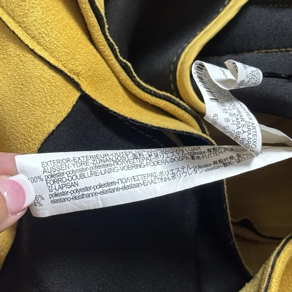Zara Faux Suede Mustard Yellow Moto Jacket Belted Biker Zip Fall Grunge M - Image 10