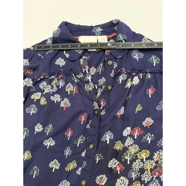 Anthropologie Maeve Fredericka Button Down Top Sz 2 Trees Navy - Image 7