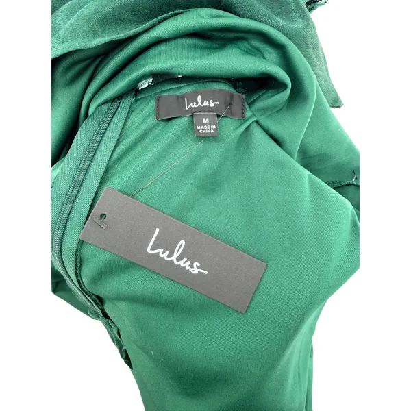 Lulus Going Glam Dark Green Sequin‎ Bustier Skater Dress Mini Party Medium Flaw - Image 7