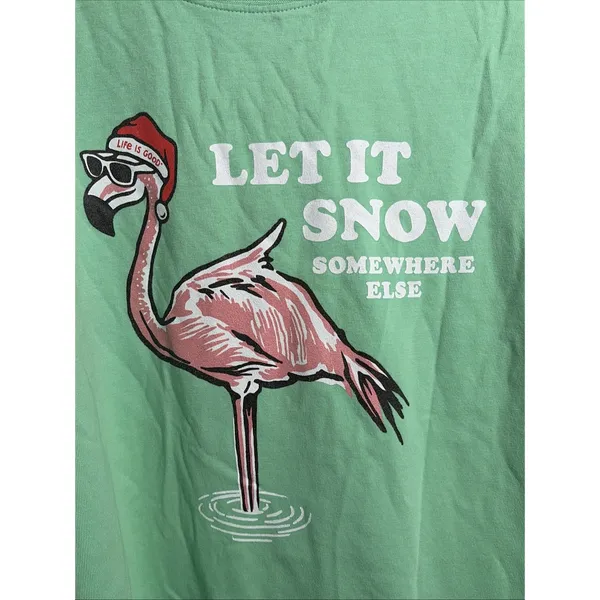 Life is Good Crusher Flamingo Womens Green Christmas Cotton Size XL Coastal - Image 3