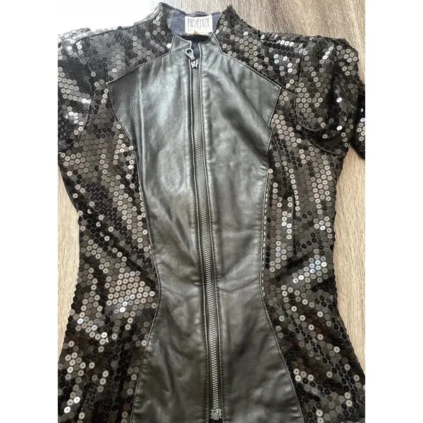 Vintage Firenze Santa Barbara Black Leather Jacket Sz Small MultiColor Moto - Image 3