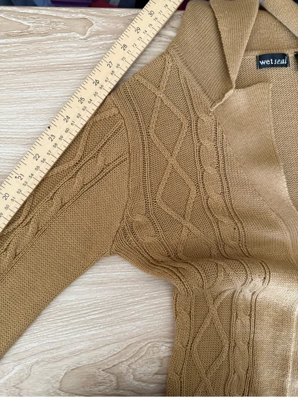 Wet Seal Small Cable Knit Long Open Cardigan Tan Camel Wool 60s 70s Penny‎ Lane - Image 7