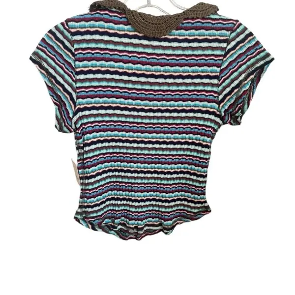 Free People One Way Baby Polo Tee cool combo blue motif NWT S - Image 3