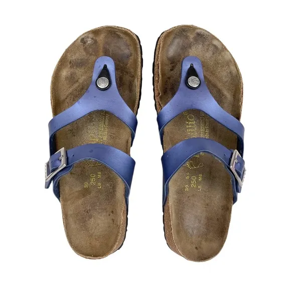 Birkenstock Papillio Metallic Purple Blue 2 Strap Thong Sandals Sz 39 / US 8 - Image 2