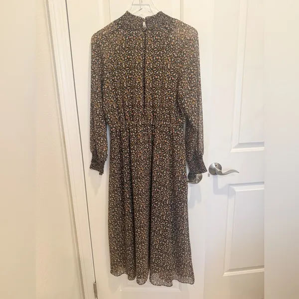 MADEWELL (Re)sourced Georgette Smocked-Neck Midi Dress‎ Folktale Paisley Black M - Image 6