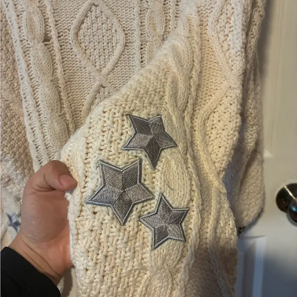 Chunky Cream Cable Knit Cardigan with Contrast Trim - Image 5