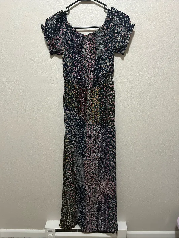 Lulus Neva Navy Floral Off Shoulder Maxi Dress Small Boho Garden Party - Image 3