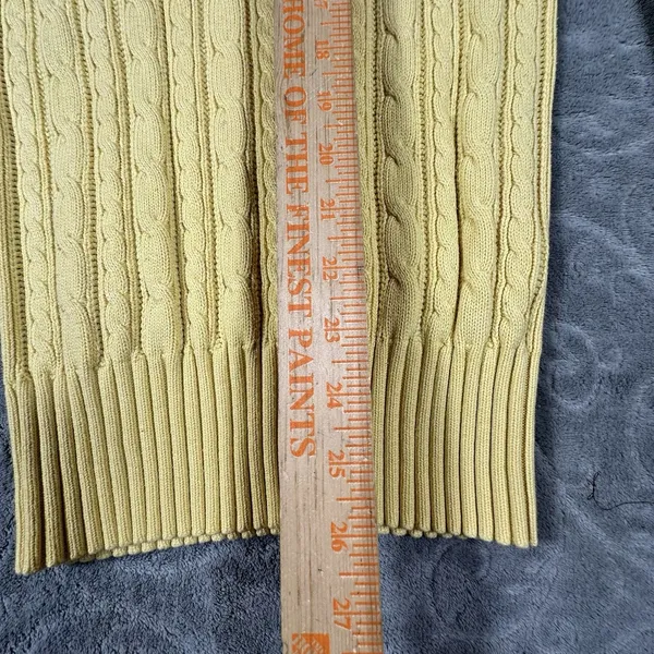 Y2K American Eagle V Neck Fitted Cable Knit Sweater Women Medium Yellow Preppy - Image 8