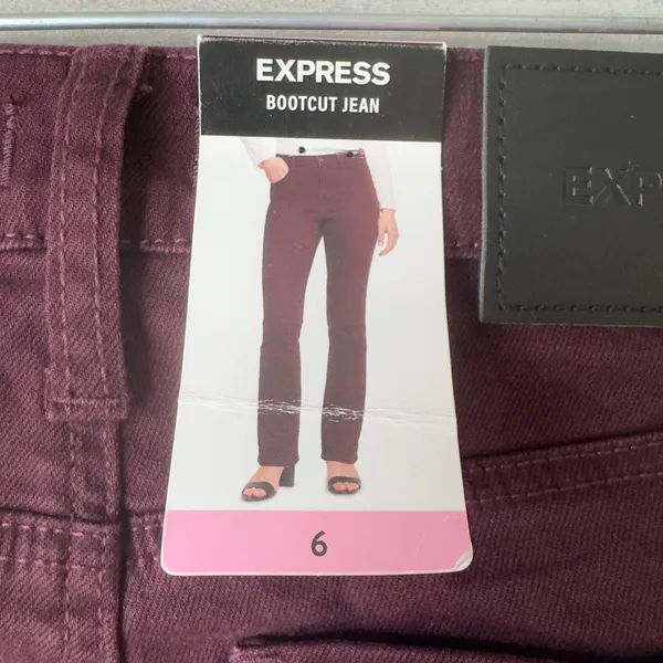 1503 | NWT Express Wine Wash Mid Rise Bootcut Jeans Burgundy Women 6 Fall Office - Image 5
